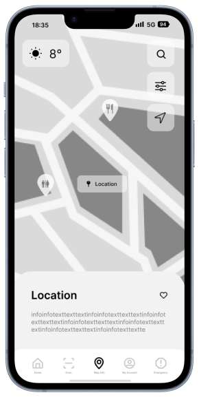 Medium fidelity design of the map feature